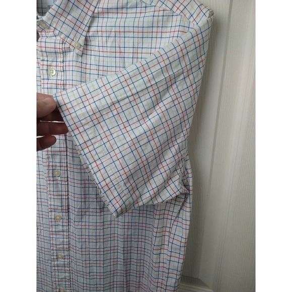 Saddle Bred White Red Brown Blue Collared Plaid Comfort Flex. SizeM - Picture 2 of 10